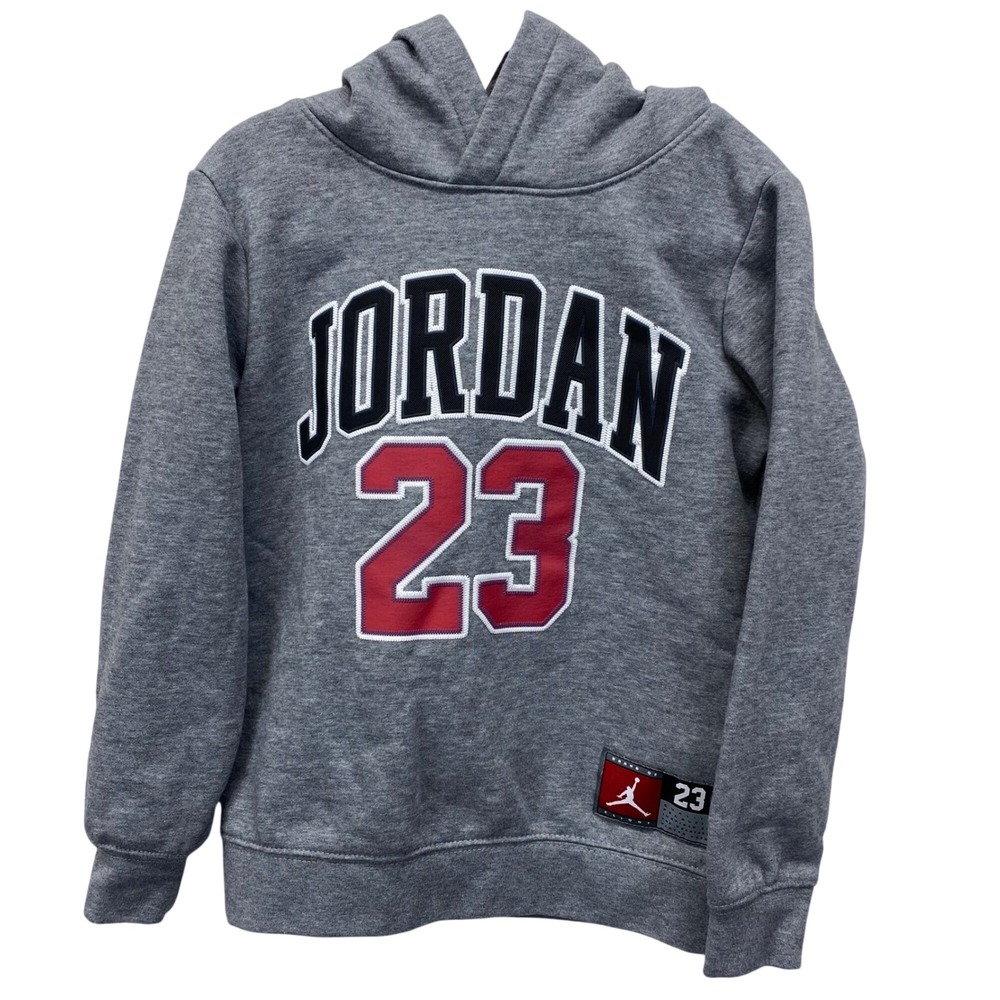 Jordan Boys Gray 23 Graphic Pullover Hoodie Sweatshirt Size 7 (6-7 Yrs) Jumpman